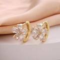 Elegant gold-plated flower hoop earrings with five teardrop-shaped cubic zirconia petals - Five-petal Teardrop Flower