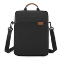 Maletín de tela Oxford gris oscuro para hombre con asas de cuero marrón - 11" / Negro