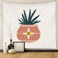 Bohemian wall tapestry featuring minimalist succulent plants in deep green and brick red hues - Mld214
