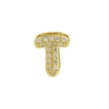Mini bubble letter T charm pendant in golden finish with sparkling pavé crystals - Letter T / Gold