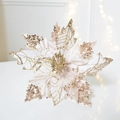 Pale pink velvet Christmas poinsettia flower with golden glitter sequins and beads - 22cm / Embroidered Champagne