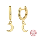 Polished 925 sterling silver crescent moon drop earrings in elegant gold finish - Crescent Moon Pendant Hoop / Gold Moon (EQE50-G)