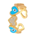 14k vergoldeter Herzring mit blauem bösen Auge und Zirkonia Einlage, verstellbar - Kontinuierlicher blauer böser Blick / 04 Gold/Blau 3243
