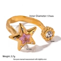 Detail view of gold floral star ring showing weight 3.7g and 17mm inner diameter - Pink Star Stone (DFR190)