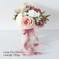 Ramo de novia con rosas artificiales rosas y blancas y elegantes cintas de seda largas - Rosa Palo