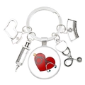 Medical theme keychain with stethoscope and nurse hat charms for doctor gifts - Cyan Stethoscope Heart (21)