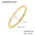 Slim PVD 18k gold plated stainless steel ring with micro-set zircons in golden finish - US 6 / Gold Zirconia Ring