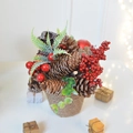 Rustic Christmas table centerpiece with red berries, pinecones, and burlap base - Small Red Berry / 17*17*17cm