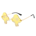 Fashionable rimless mushroom shaped sunglasses with yellow lenses and gold metal frames - Yellow Lens