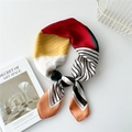 Artistic color-block silk scarf in red and yellow with minimalist stripes as a hair tie - 70cm / Orange Edge Thick Thin Stripes