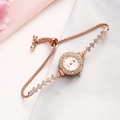 Rose gold rhinestone bracelet watch for women with adjustable heart-shaped chain links - Rose Gold Band Rose Dial