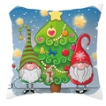 Detailed pattern of a cute Christmas gnome and decorative trees on a soft pillowcase - Style 14