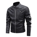 Men's retro heavy PU leather biker jacket in black featuring a classic stand collar - M / Black