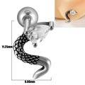 Silver snake ear stud with pear-shaped zircon and 11.25mm by 6.66mm size detail - Snake - Vintage Silver with White Zirconia