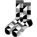 Chaussettes mi-hautes avec motifs géométriques noirs, blancs et gris sur fond blanc - Taille 39-45 / Géométrique Noir Gris