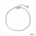 Silver stainless steel anklet with cubic zirconia and paperclip chain link - White Zircon Silver (B012)
