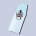 Light blue leather pouch with four pink and white makeup brushes for facial beauty - 8Pcs Macaron Green With Bag