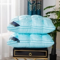 Set of 2 light blue quilted hotel pillows with stylish navy blue curved side accents - Tufted Lake Blue / 48*74cm (High 950g)