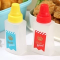 Portable mini sauce bottles with red and yellow caps for bento boxes and salads - Taste Good Bottles