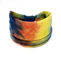 Close-up of bohemian tie-dye elastic cotton sports headband with colorful patterns - 81-Blue Orange Tie Dye