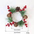 Christmas candle wreath with red berries and pine needles on a white background - 9cm Pine Needle Fruit Pine Cone Ring