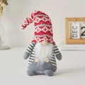 Christmas gnome plush toy with red white knitted hat and grey striped body decoration - Grey Stripe Style