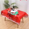 Red Christmas tablecloth with Santa Claus and reindeer print on a wooden dining table - 12 / 152cm*220cm