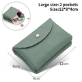 Green genuine leather mini coin purse with two pockets shown in 12x8x4cm dimensions - Double Layer / Denim Blue