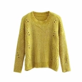 Gelber Damen-Strickpullover aus Chenille mit Rundhalsausschnitt und Zopfstrickmuster - Einheitsgröße / Hellgelb