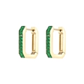 Elegant gold earrings featuring a row of emerald green rectangular cut stones - 14K Gold + Green Zirconia