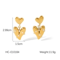 Orecchini a doppio cuore in acciaio placcato oro 18K con piccole perle bianche - Stile Doppio Cuore (HC-E10184)