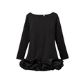 Elegantes schwarzes Langarmkleid mit modischem Ballon-Saum und minimalistischem Design - XS / Schwarz