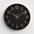 Minimalist 12 inch round wall clock with rose gold frame and matte black dial - Black Dial Rose Gold Digits