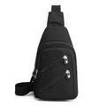 Black nylon crossbody chest bag for women with multi-layer zipper and adjustable strap - Black
