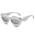Futuristic silver alien cat-eye sunglasses with thick bubble frames and grey lenses - Silver Frame Silver Mirror Lens