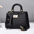 Conjunto de bolso negro con grabado de cocodrilo, asa superior y monedero - Negro