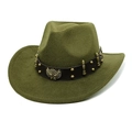 Dettaglio cappello cowboy in feltro verde oliva con fascia in pelle e logo aquila - M (56-58cm) / Verde Militare