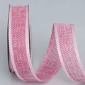 Pink and white faux linen ribbon with scalloped edges for DIY Christmas bow making - 2.5cm Wide / Pink