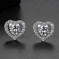 Silver S925 heart stud earrings with round white zircon center and pavé settings - Heart-shaped Earrings [white Gold] Led-82