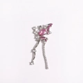 Detail of silver butterfly pendant featuring pink stones, pearls and dangling tassels - Silver Pink Faux Gemstone Pearl Tassel Butterfly Style
