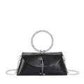 Elegante schwarze Lederhandtasche mit glitzerndem Strassgriff und silberner Metallkette - Klein / Schwarz
