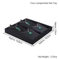 Black wooden jewelry display tray with four compartments for necklaces and pendants - 4-Slot Jewelry Set Tray (Black)