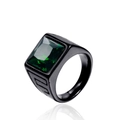Men's vintage black stainless steel ring featuring a square green gemstone inlay - Black / Dark Green Zirconia