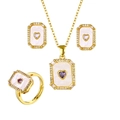 Luxurious 18K gold plated jewelry set with purple heart stones and white inlay detail - Heart Purple Zirconia 3-Piece Set