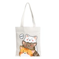 White canvas tote bag featuring cute stacked cartoon cats with miao text print - Three Cats