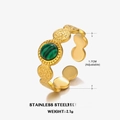 Adjustable 18k gold plated stainless steel ring with green stone and hammered texture - Size 7 (Adjustable) / Malachite Ring (Gold)
