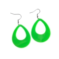 Minimalist green fluorescent teardrop acrylic earrings with silver hooks on white background - Green Oval