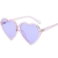 Fashionable heart-shaped sunglasses with light pink translucent frame and dark purple lenses - Transparent Purple Frame Purple Lens