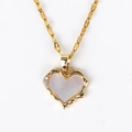 Macro view of gold shell heart pendant with white mother of pearl and zircon stones - Irregular Heart Side Three Zircons Style (Style 6 Gold) / Gold