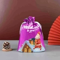 Purple drawstring Christmas gift bag with Santa and snow house prints and white cord - 23*30.5cm Pink Atmosphere Model